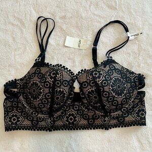 NWT Aerie Black and Cream Floral Lace Balconette Bra - 36B
